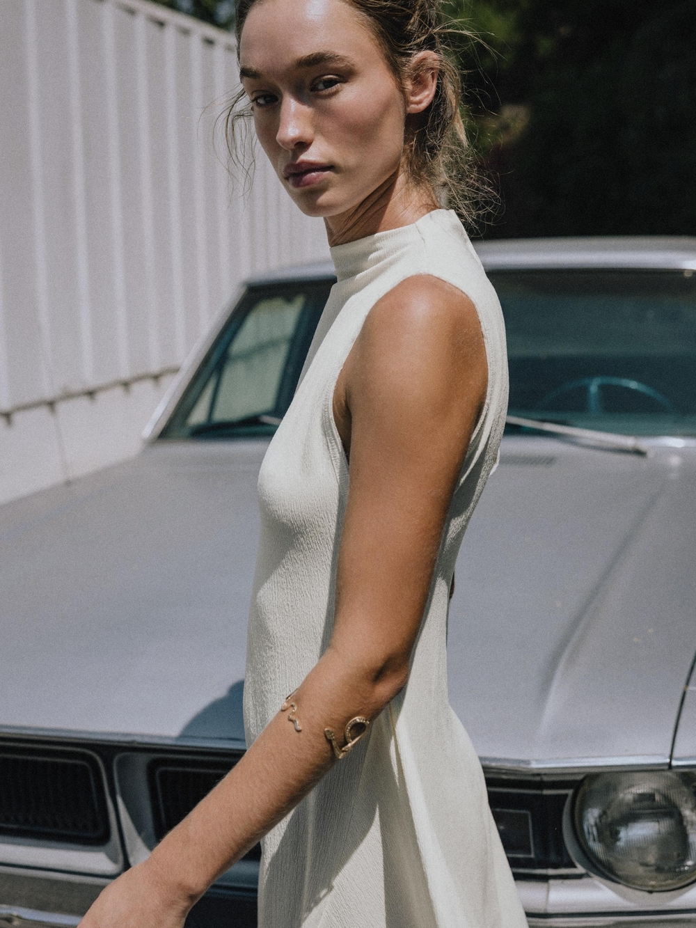 Zara Textured Midi Dress in Cream - Picture 5 of 8